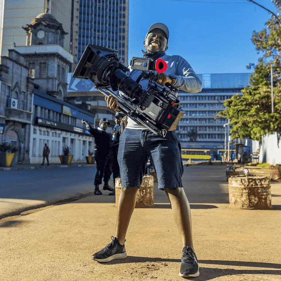 Antony Kariuki working as 1st AC on set